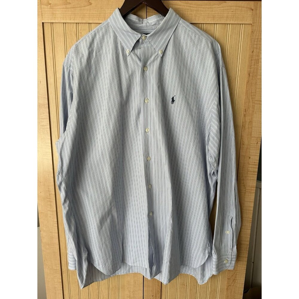 Ralph Lauren McMeel Shirt Mens Size XL Blue Striped Long Sleeve Button Up Cotton